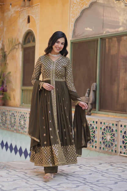 WEDDING SPECIAL FAUX GEORGETTE EMBROIDERED GOWN WITH BOTTOM AND DUPATTA(WD113)