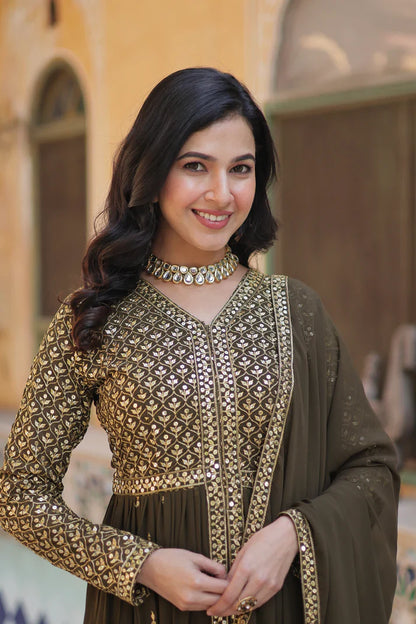 WEDDING SPECIAL FAUX GEORGETTE EMBROIDERED GOWN WITH BOTTOM AND DUPATTA(WD113)