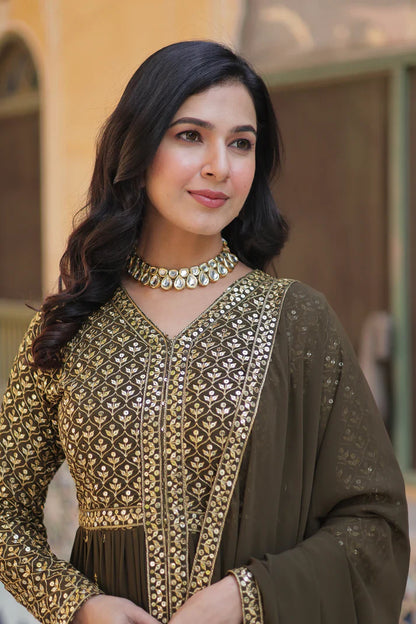 WEDDING SPECIAL FAUX GEORGETTE EMBROIDERED GOWN WITH BOTTOM AND DUPATTA(WD113)
