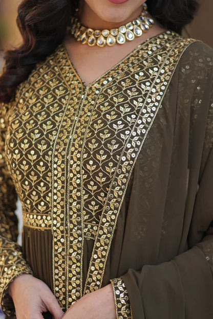 WEDDING SPECIAL FAUX GEORGETTE EMBROIDERED GOWN WITH BOTTOM AND DUPATTA(WD58)
