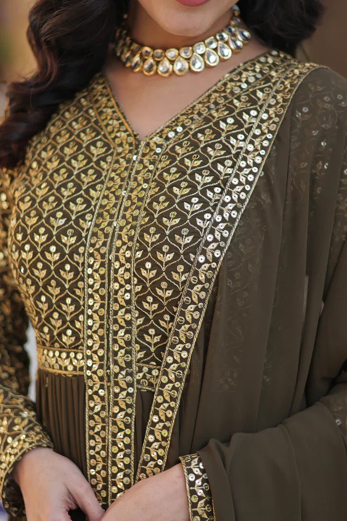 WEDDING SPECIAL FAUX GEORGETTE EMBROIDERED GOWN WITH BOTTOM AND DUPATTA(WD113)
