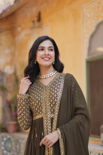 WEDDING SPECIAL FAUX GEORGETTE EMBROIDERED GOWN WITH BOTTOM AND DUPATTA(WD113)