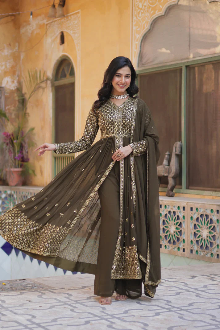 WEDDING SPECIAL FAUX GEORGETTE EMBROIDERED GOWN WITH BOTTOM AND DUPATTA(WD113)