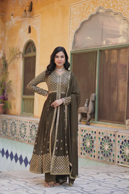 WEDDING SPECIAL FAUX GEORGETTE EMBROIDERED GOWN WITH BOTTOM AND DUPATTA(WD113)