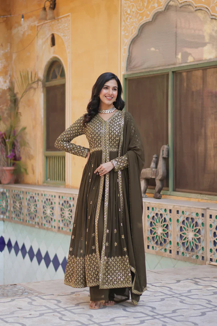 WEDDING SPECIAL FAUX GEORGETTE EMBROIDERED GOWN WITH BOTTOM AND DUPATTA(WD113)