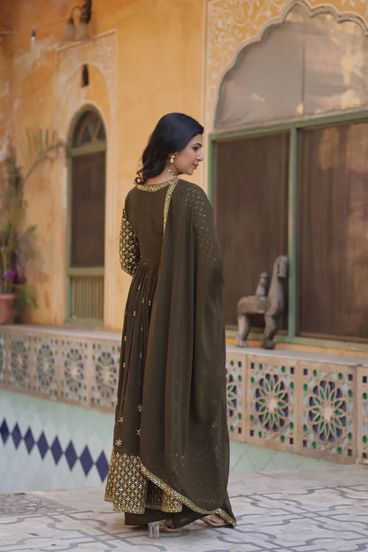 WEDDING SPECIAL FAUX GEORGETTE EMBROIDERED GOWN WITH BOTTOM AND DUPATTA(WD113)