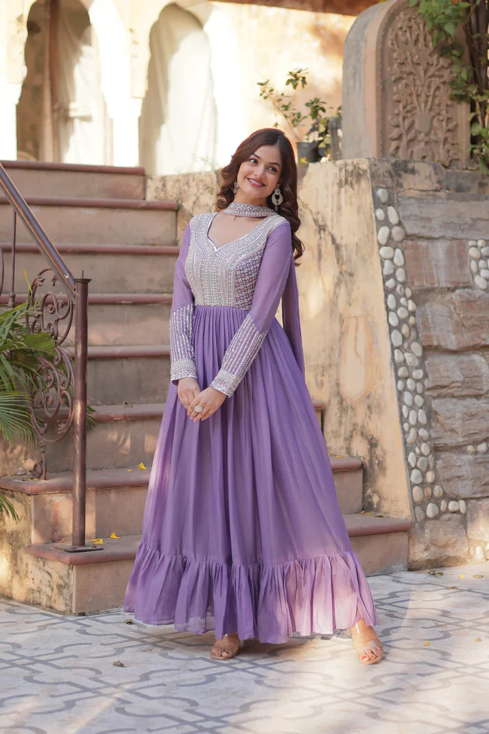 WEDDING SPECIAL GEORGETTE BEADS SEQUANCE EMBROIDERED GOWN WITH DUPATTA(WD102)