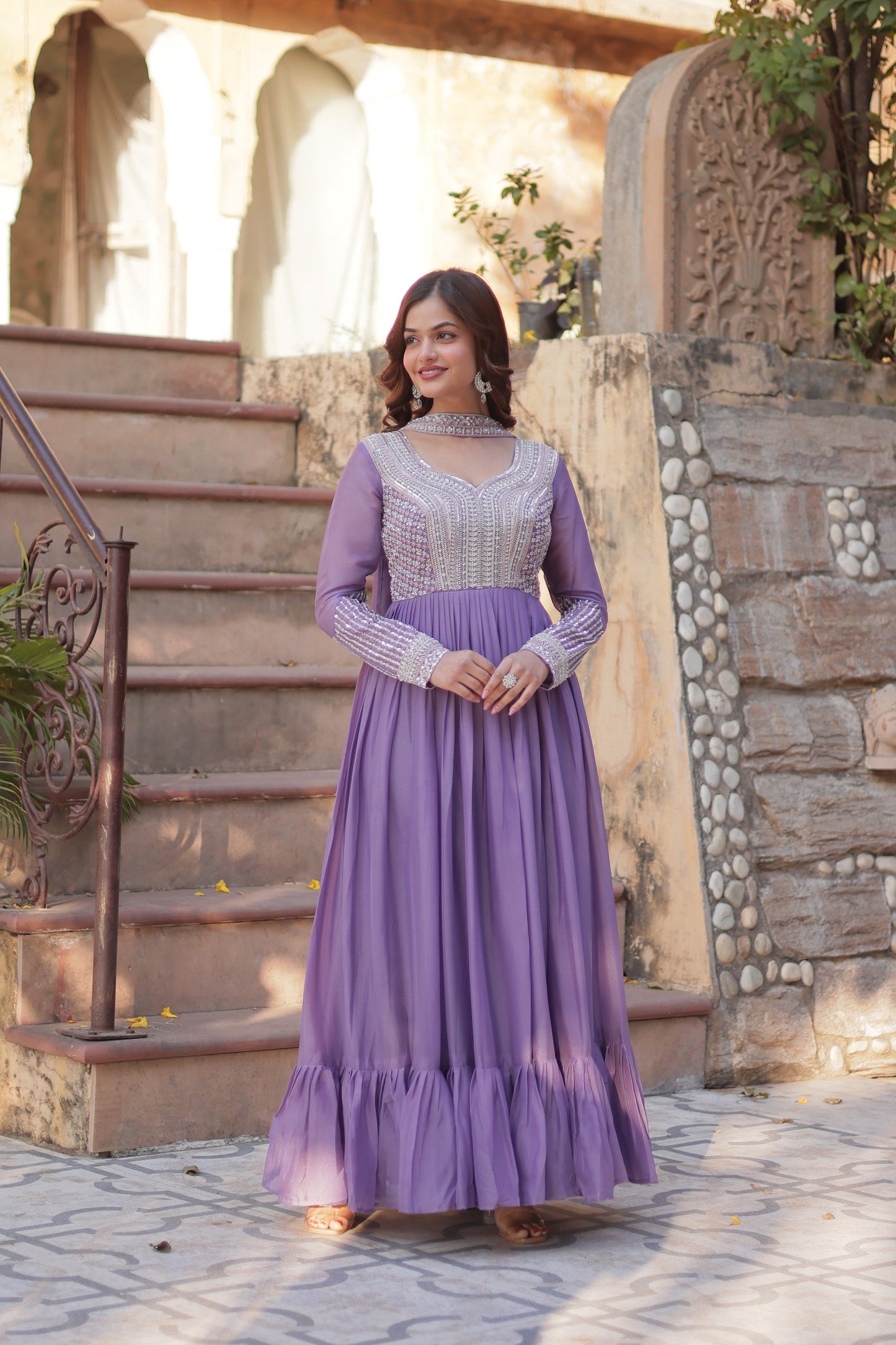 WEDDING SPECIAL GEORGETTE BEADS SEQUANCE EMBROIDERED GOWN WITH DUPATTA (WDN40)