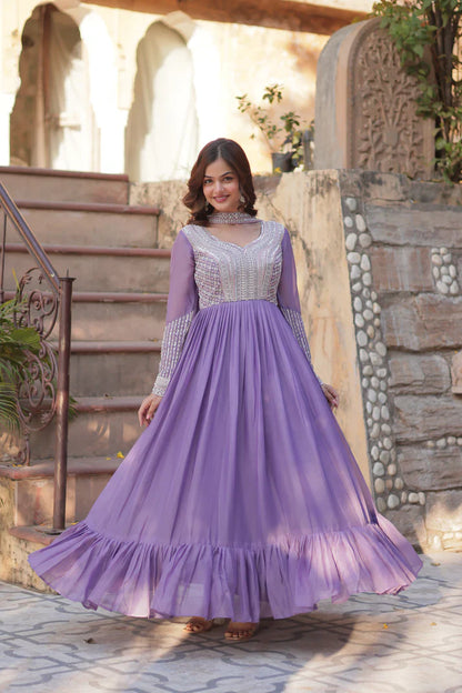 WEDDING SPECIAL GEORGETTE BEADS SEQUANCE EMBROIDERED GOWN WITH DUPATTA(WD102)