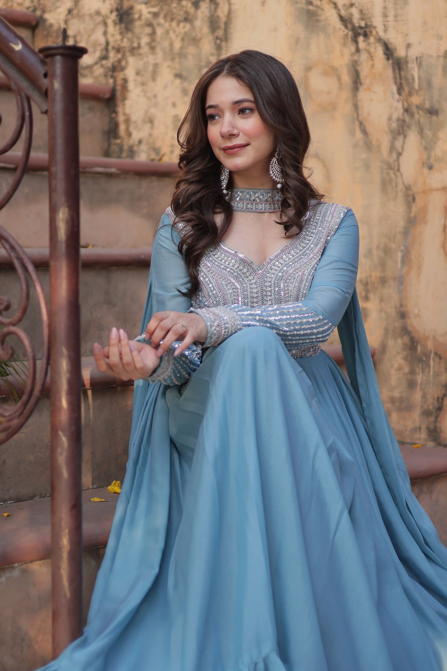 WEDDING SPECIAL GEORGETTE BEADS SEQUANCE EMBROIDERED GOWN WITH DUPATTA (WDN40) 01