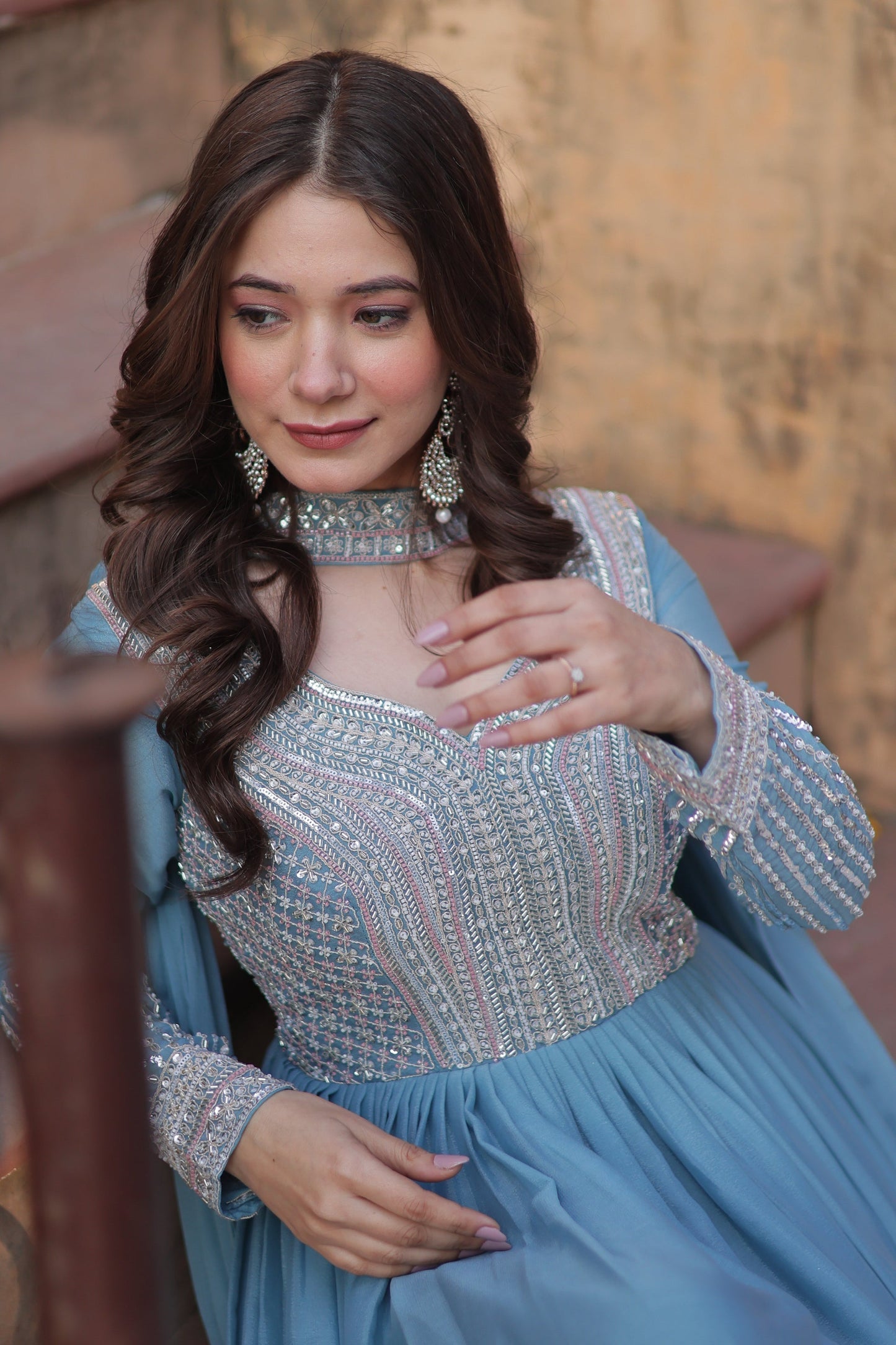 WEDDING SPECIAL GEORGETTE BEADS SEQUANCE EMBROIDERED GOWN WITH DUPATTA (WDN40) 01