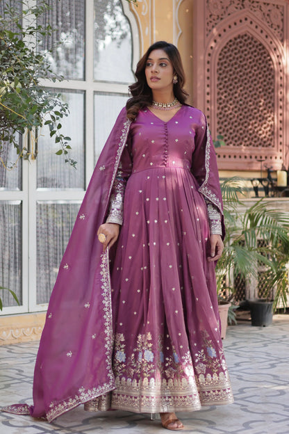 VISCOS COSMOS SEQUINS EMBROIDERED GOWN WITH DUPATTA(WD71)