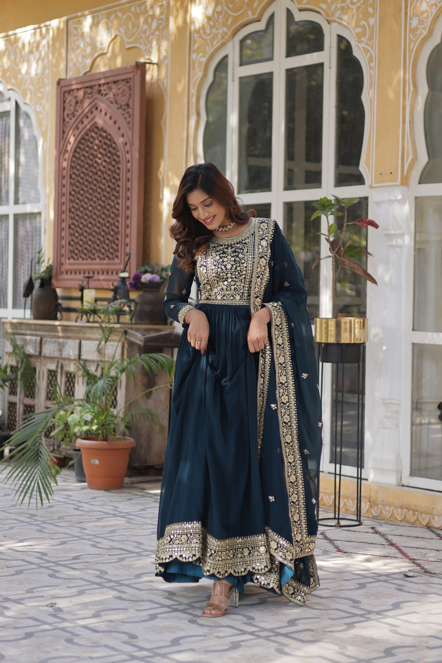 FAUX BLOOMING SEQUANCE EMBROIDERED GOWN WITH DUPATTA (WDN44)