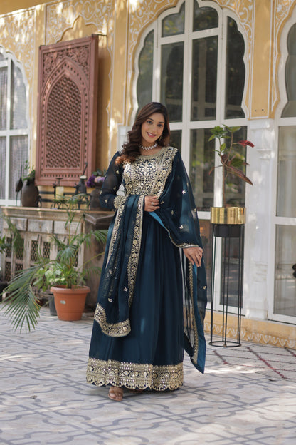 FAUX BLOOMING SEQUANCE EMBROIDERED GOWN WITH DUPATTA (WDN44)