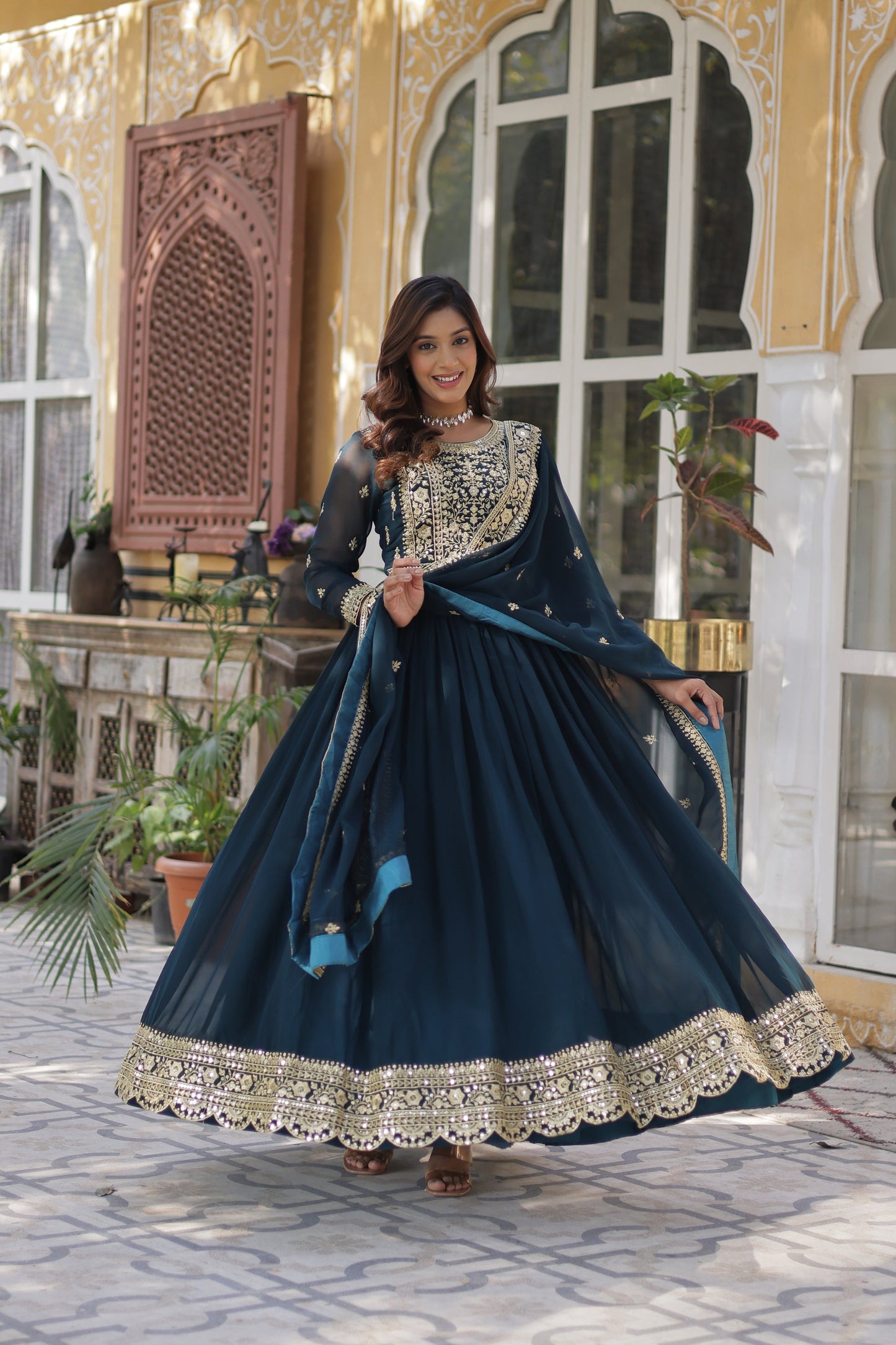 FAUX BLOOMING SEQUANCE EMBROIDERED GOWN WITH DUPATTA (WDN44)
