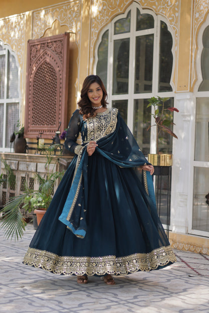 FAUX BLOOMING SEQUANCE EMBROIDERED GOWN WITH DUPATTA (WDN44)