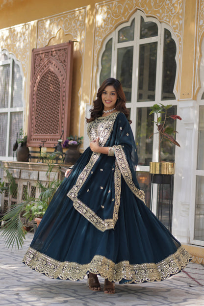 FAUX BLOOMING SEQUANCE EMBROIDERED GOWN WITH DUPATTA (WDN44)