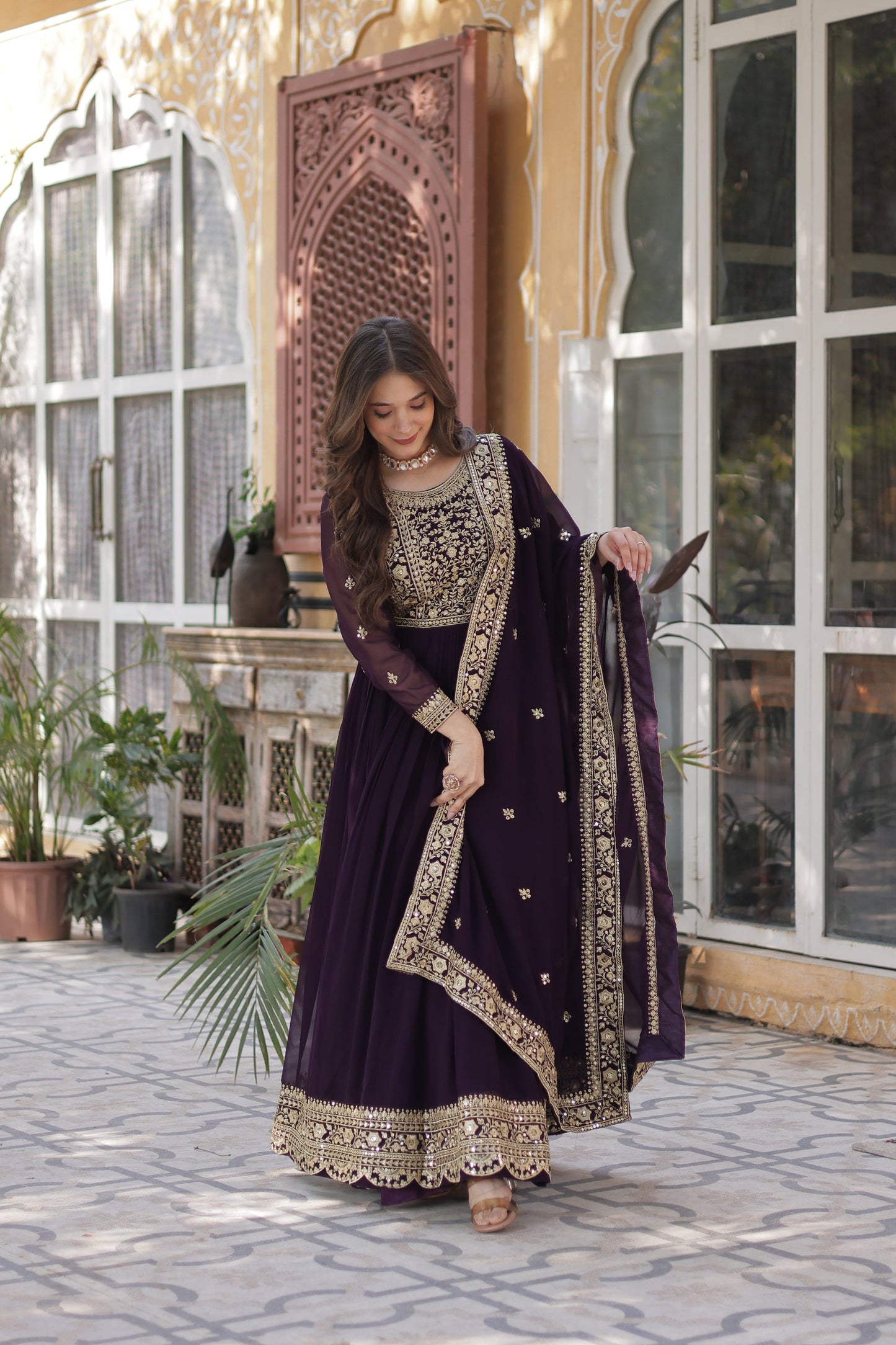 FAUX BLOOMING SEQUANCE EMBROIDERED GOWN WITH DUPATTA (WDN44) 01