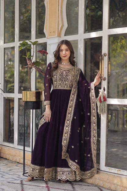 FAUX BLOOMING SEQUANCE EMBROIDERED GOWN WITH DUPATTA (WDN44) 01