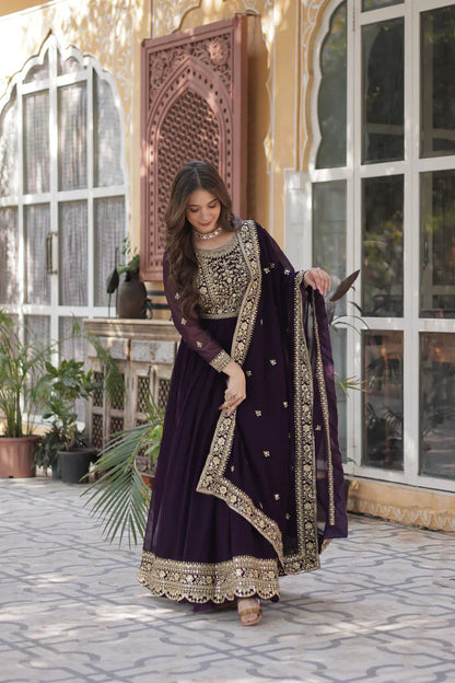 FAUX BLOOMING SEQUANCE EMBROIDERED GOWN WITH DUPATTA(WD82) (01)