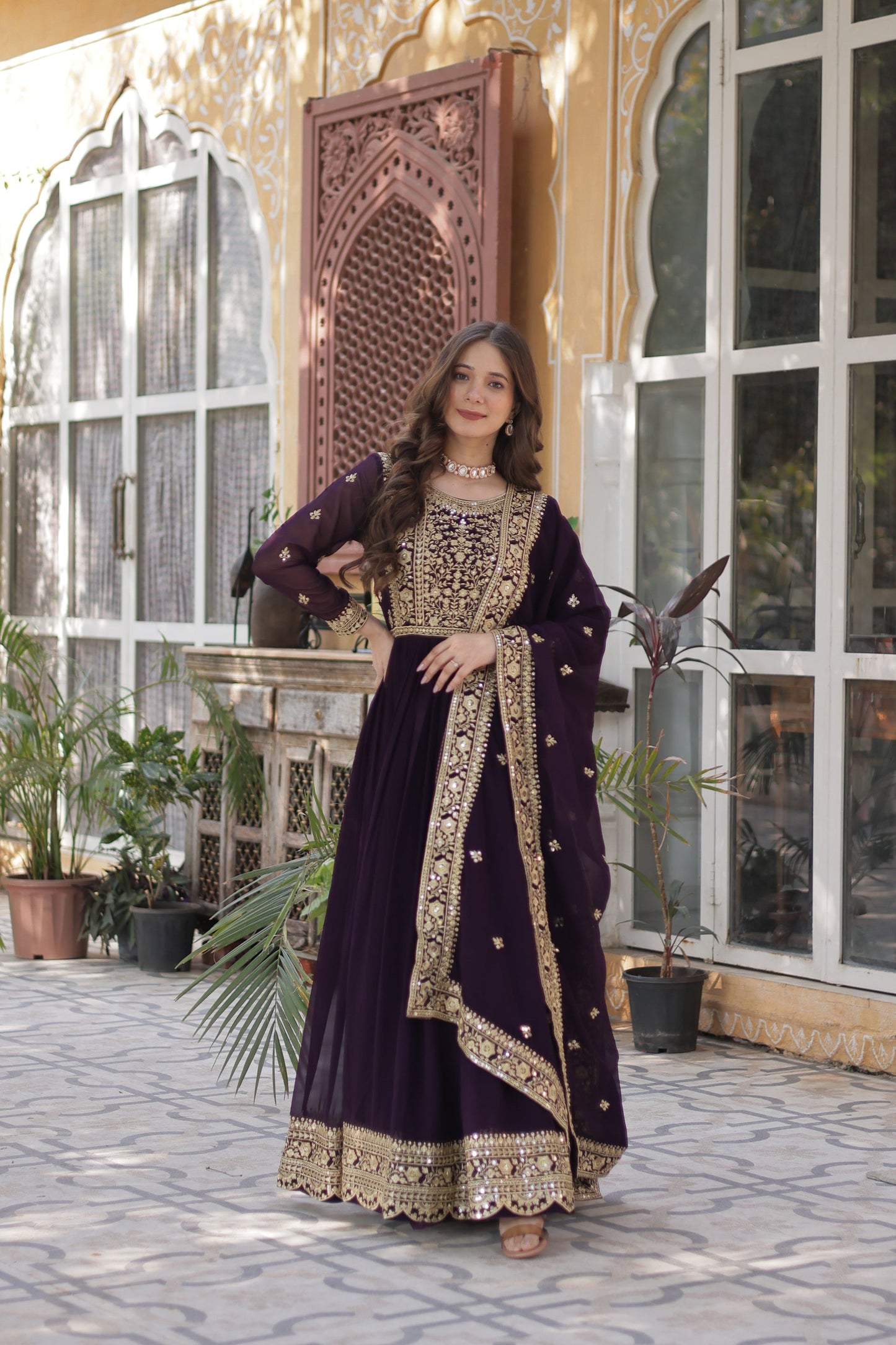 FAUX BLOOMING SEQUANCE EMBROIDERED GOWN WITH DUPATTA (WDN44) 01