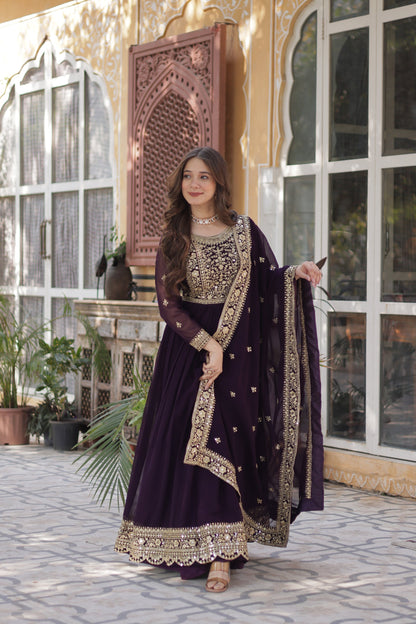 FAUX BLOOMING SEQUANCE EMBROIDERED GOWN WITH DUPATTA (WDN44) 01