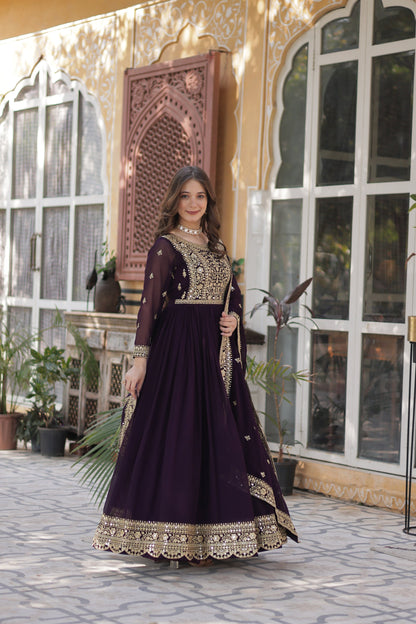 FAUX BLOOMING SEQUANCE EMBROIDERED GOWN WITH DUPATTA (WDN44) 01