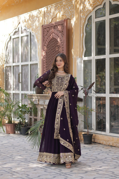 FAUX BLOOMING SEQUANCE EMBROIDERED GOWN WITH DUPATTA (WDN44) 01