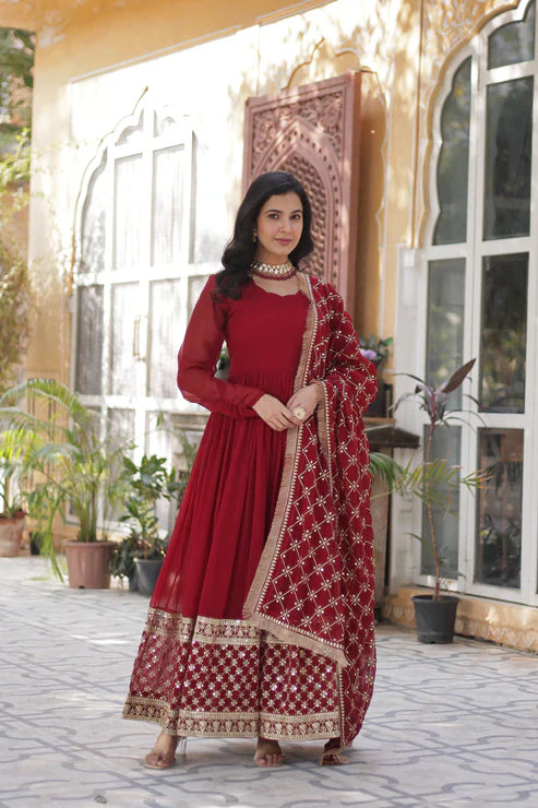 BLOOMING GEROGETTE SEQUANCE EMBROIDERY GOWN WITH DUPATTA(WD99)