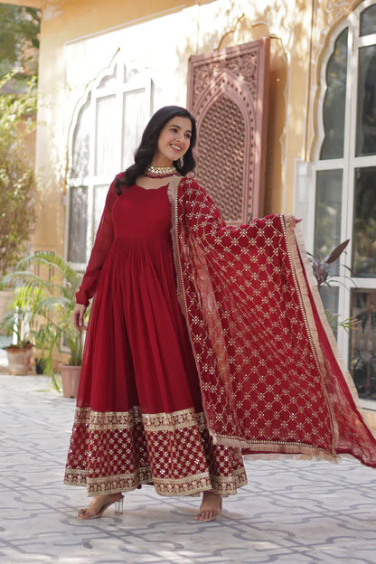 BLOOMING GEROGETTE SEQUANCE EMBROIDERY GOWN WITH DUPATTA(WD99)