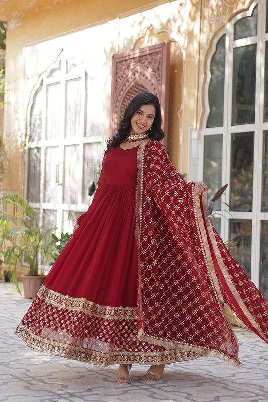 BLOOMING GEROGETTE SEQUANCE EMBROIDERY GOWN WITH DUPATTA (WDN41)