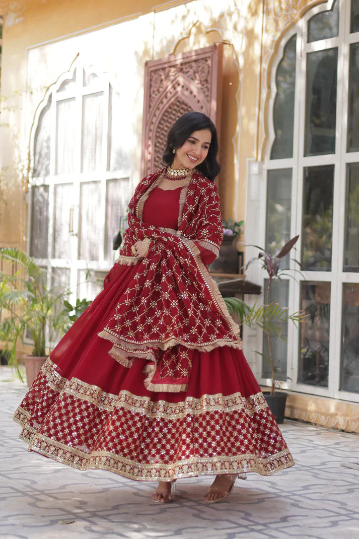 BLOOMING GEROGETTE SEQUANCE EMBROIDERY GOWN WITH DUPATTA(WD99)