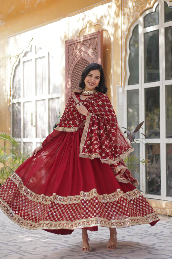 BLOOMING GEROGETTE SEQUANCE EMBROIDERY GOWN WITH DUPATTA(WD99)