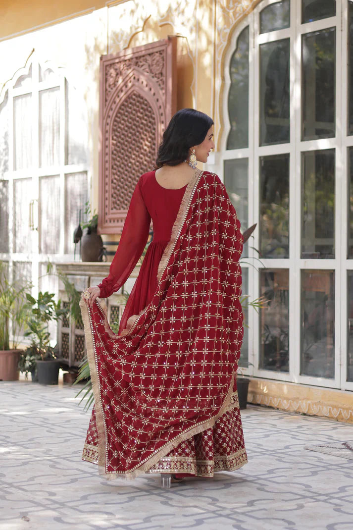 BLOOMING GEROGETTE SEQUANCE EMBROIDERY GOWN WITH DUPATTA(WD99)