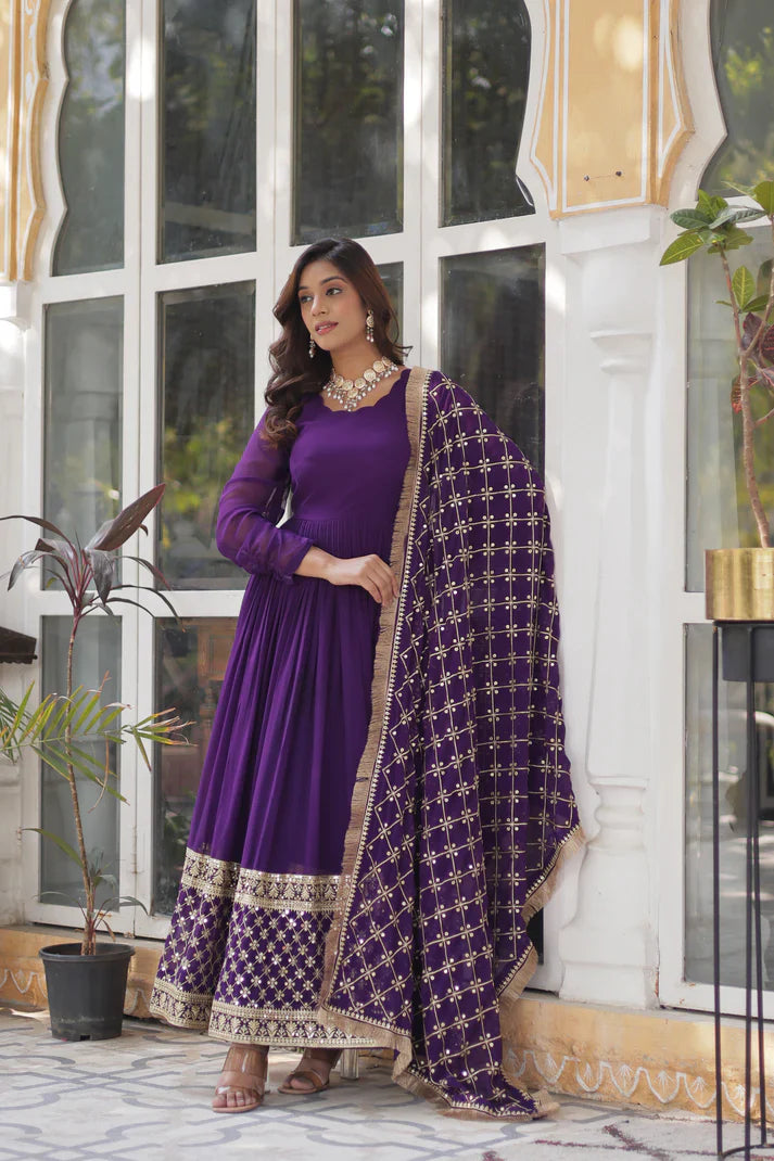 BLOOMING GEROGETTE SEQUANCE EMBROIDERY GOWN WITH DUPATTA(WD99) (01)