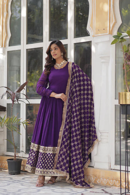 BLOOMING GEROGETTE SEQUANCE EMBROIDERY GOWN WITH DUPATTA(WD99) (01)