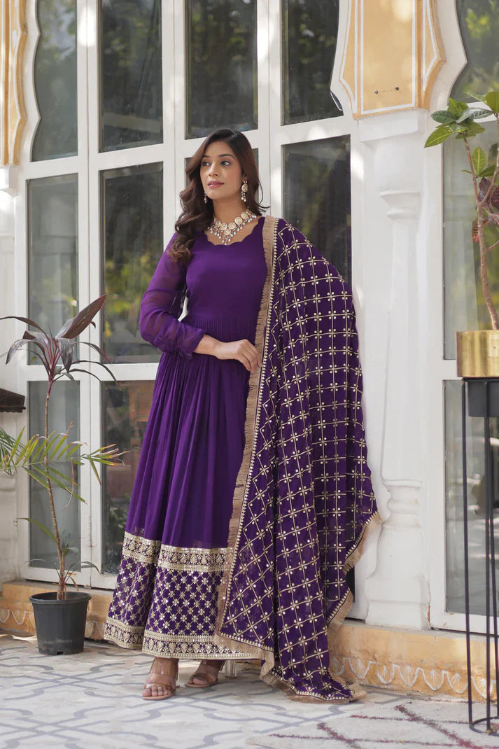 BLOOMING GEROGETTE SEQUANCE EMBROIDERY GOWN WITH DUPATTA(WD99) (01)