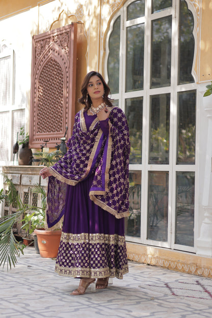 BLOOMING GEROGETTE SEQUANCE EMBROIDERY GOWN WITH DUPATTA (WDN41) 01