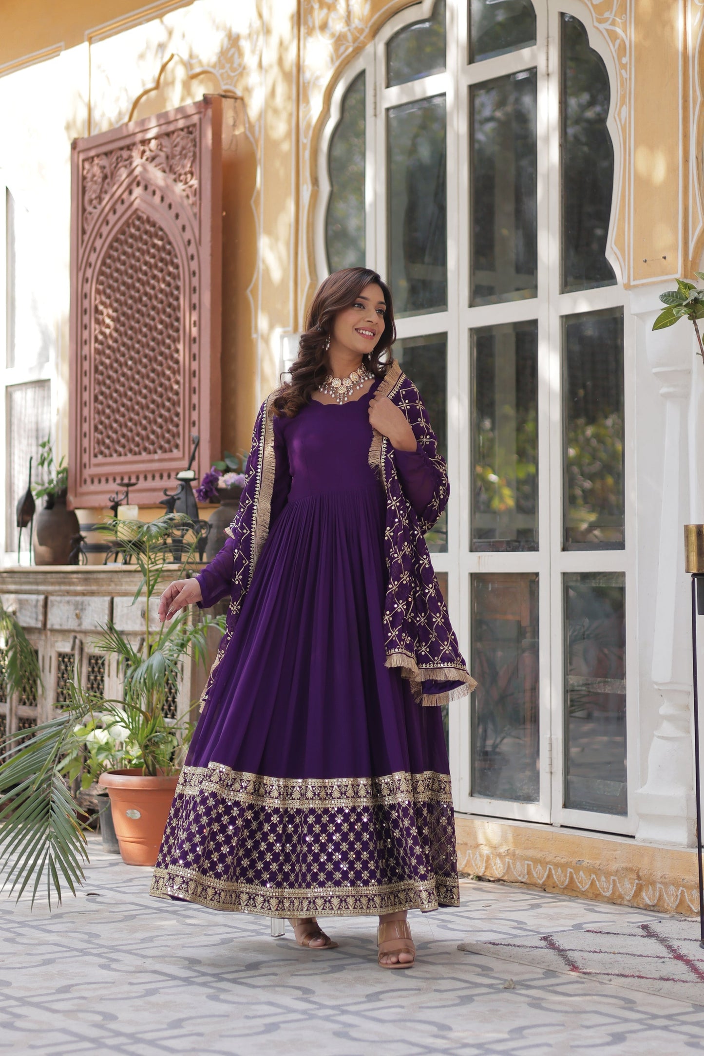 BLOOMING GEROGETTE SEQUANCE EMBROIDERY GOWN WITH DUPATTA (WDN41) 01