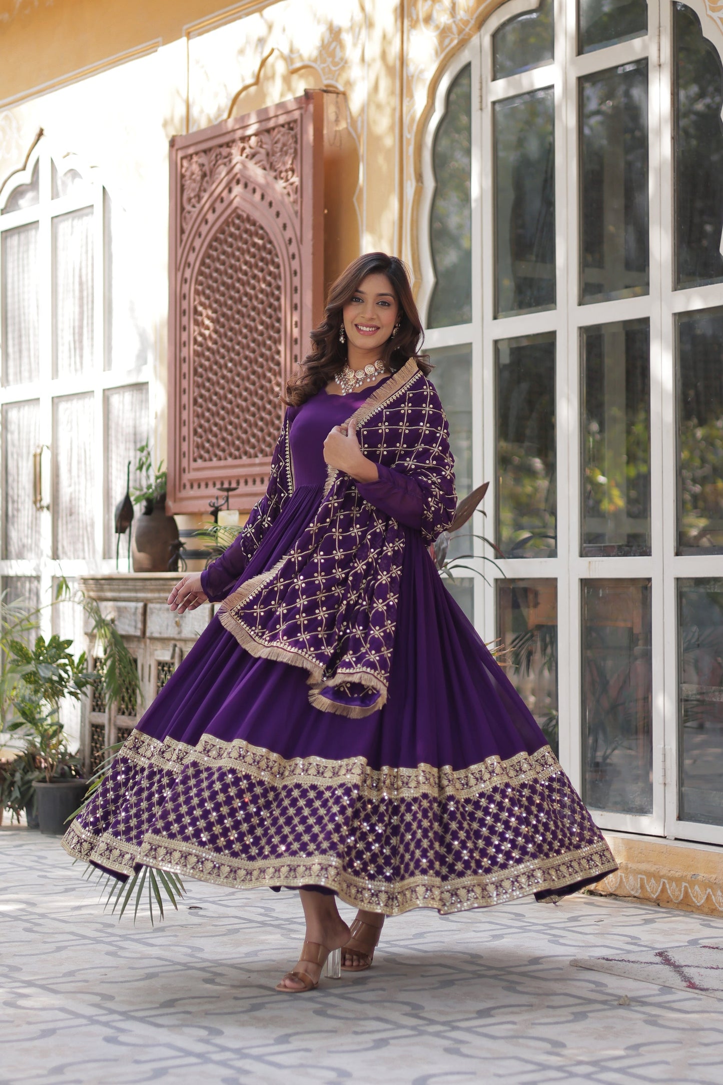 BLOOMING GEROGETTE SEQUANCE EMBROIDERY GOWN WITH DUPATTA (WDN41) 01
