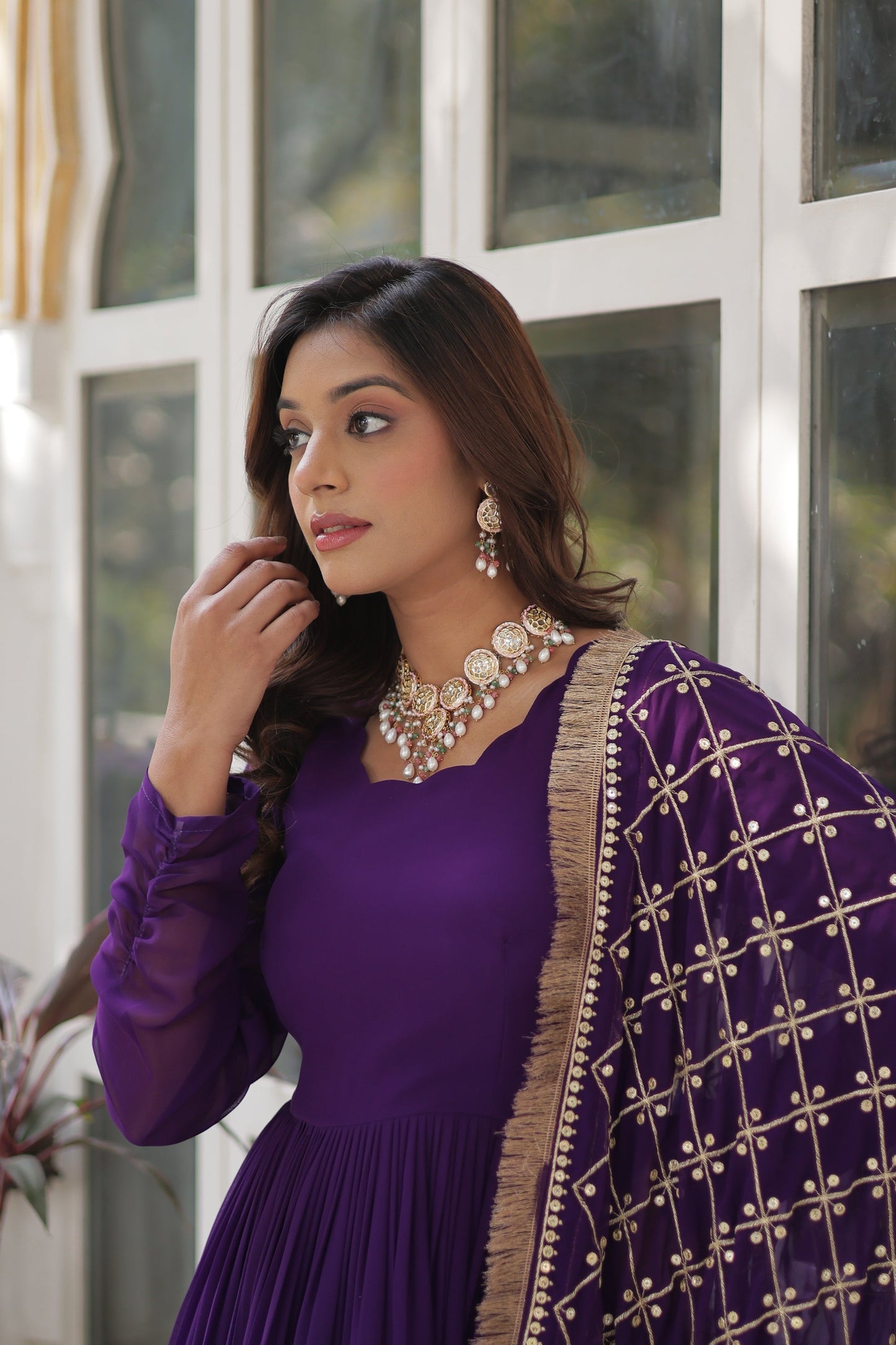 BLOOMING GEROGETTE SEQUANCE EMBROIDERY GOWN WITH DUPATTA (WDN41) 01