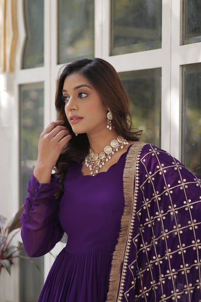 BLOOMING GEROGETTE SEQUANCE EMBROIDERY GOWN WITH DUPATTA (WDN41) 01