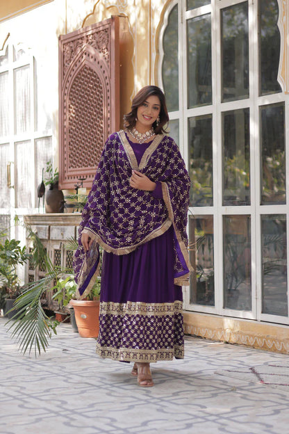 BLOOMING GEROGETTE SEQUANCE EMBROIDERY GOWN WITH DUPATTA(WD99) (01)