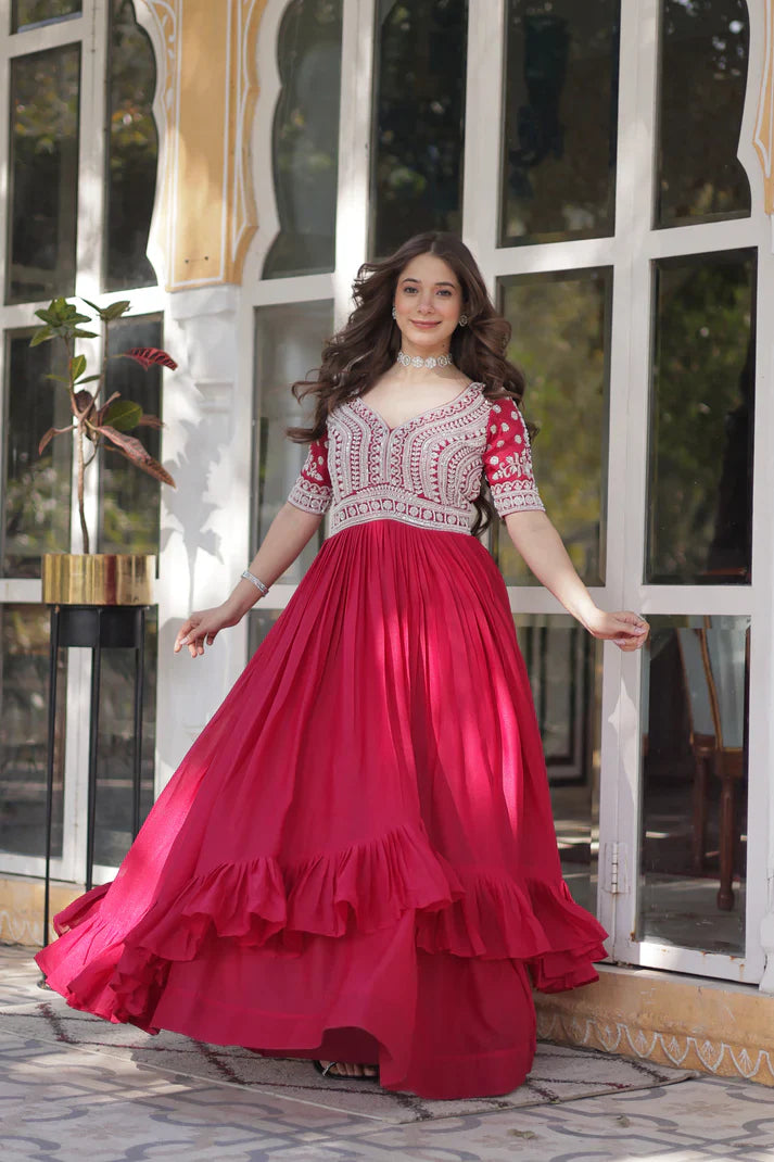 STAR GEORGETTE BEADS EMBROIDARY KURTI WITH LEHENGA(WD87)