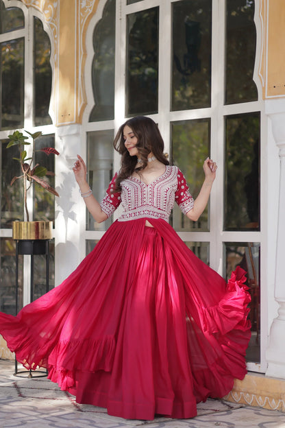 STAR GEORGETTE BEADS EMBROIDARY KURTI WITH LEHENGA(WD87)