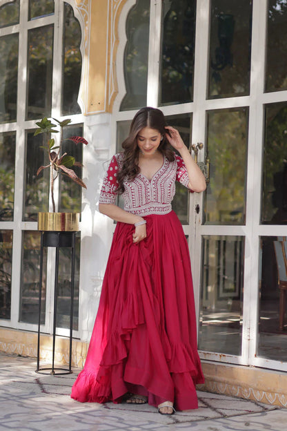 STAR GEORGETTE BEADS EMBROIDARY KURTI WITH LEHENGA(WD87)