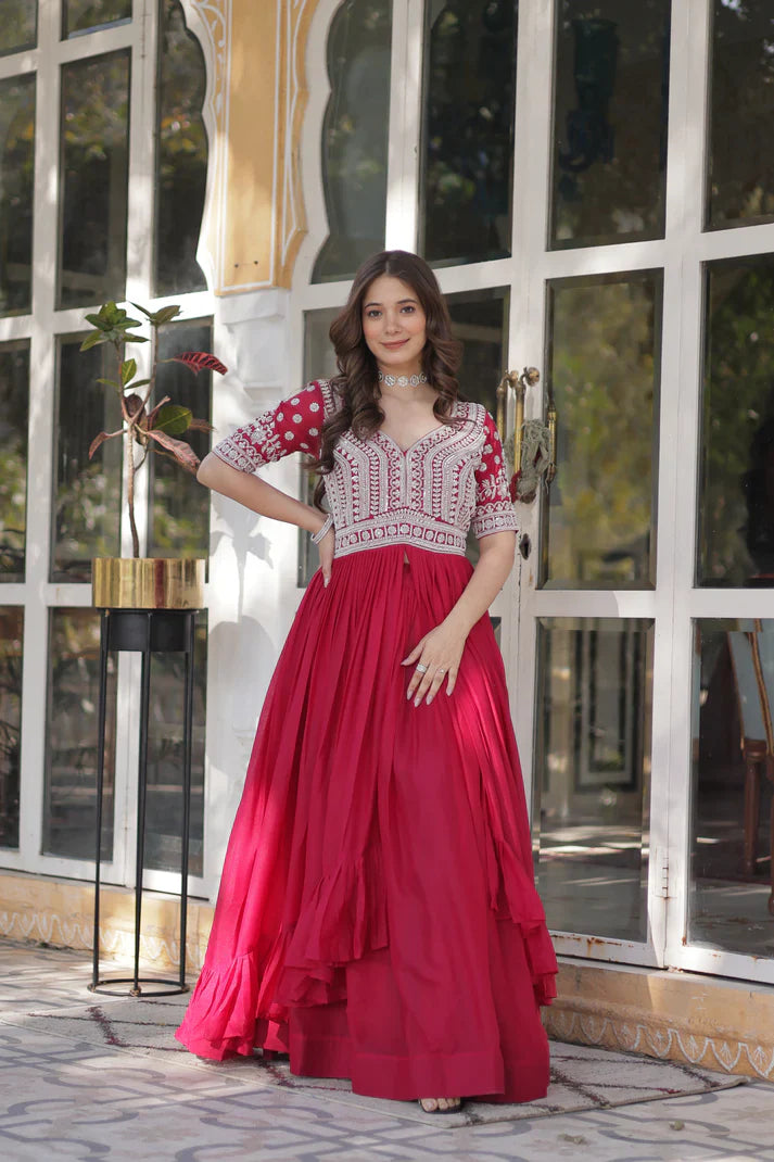 STAR GEORGETTE BEADS EMBROIDARY KURTI WITH LEHENGA(WD87)