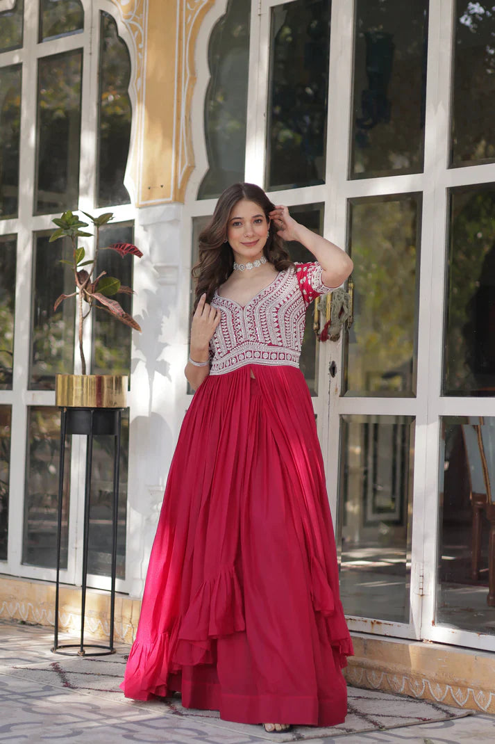 STAR GEORGETTE BEADS EMBROIDARY KURTI WITH LEHENGA(WD87)