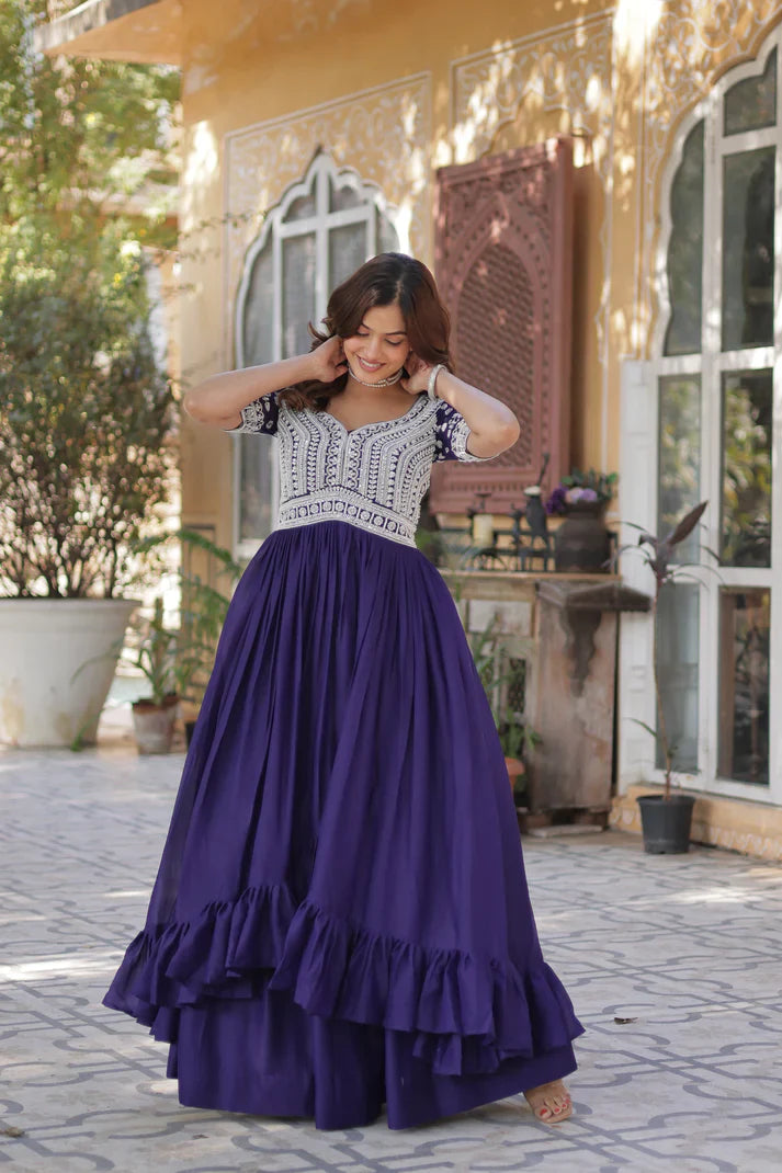 STAR GEORGETTE BEADS EMBROIDARY KURTI WITH LEHENGA(WD87) (01)