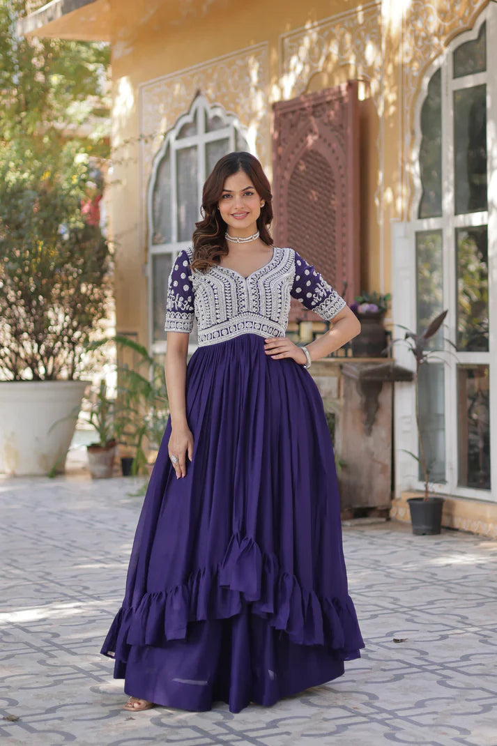 STAR GEORGETTE BEADS EMBROIDARY KURTI WITH LEHENGA(WD87) (01)